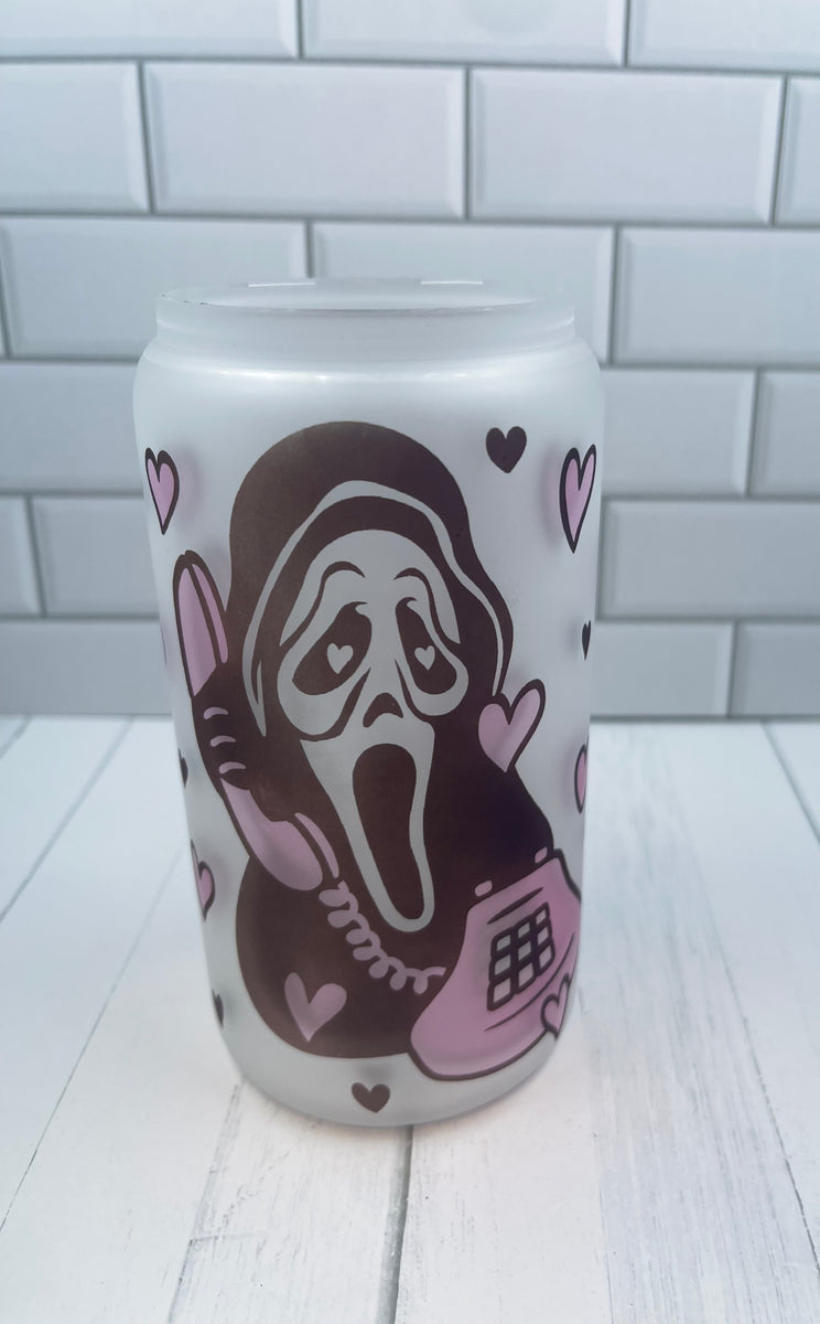 Scream No You Hang up , Ghost Face Glass Libbey Cup 16oz Coffee