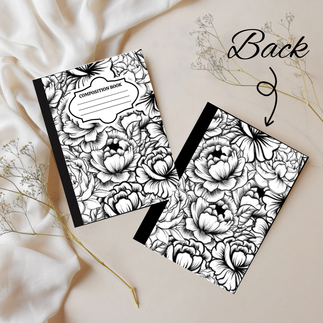 Black and white Flowers Composition Book