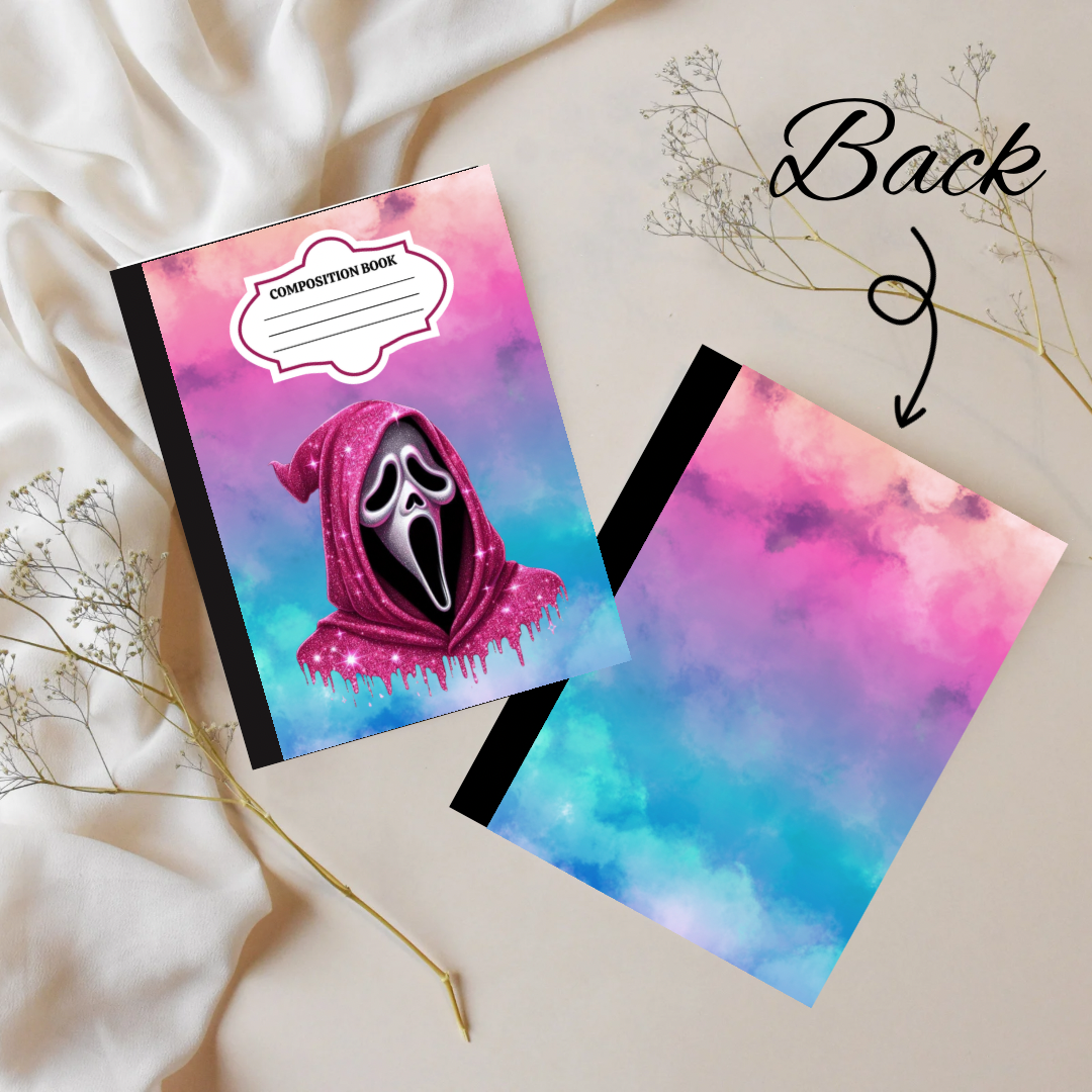 Ghost Face Glitter Pink Composition Book
