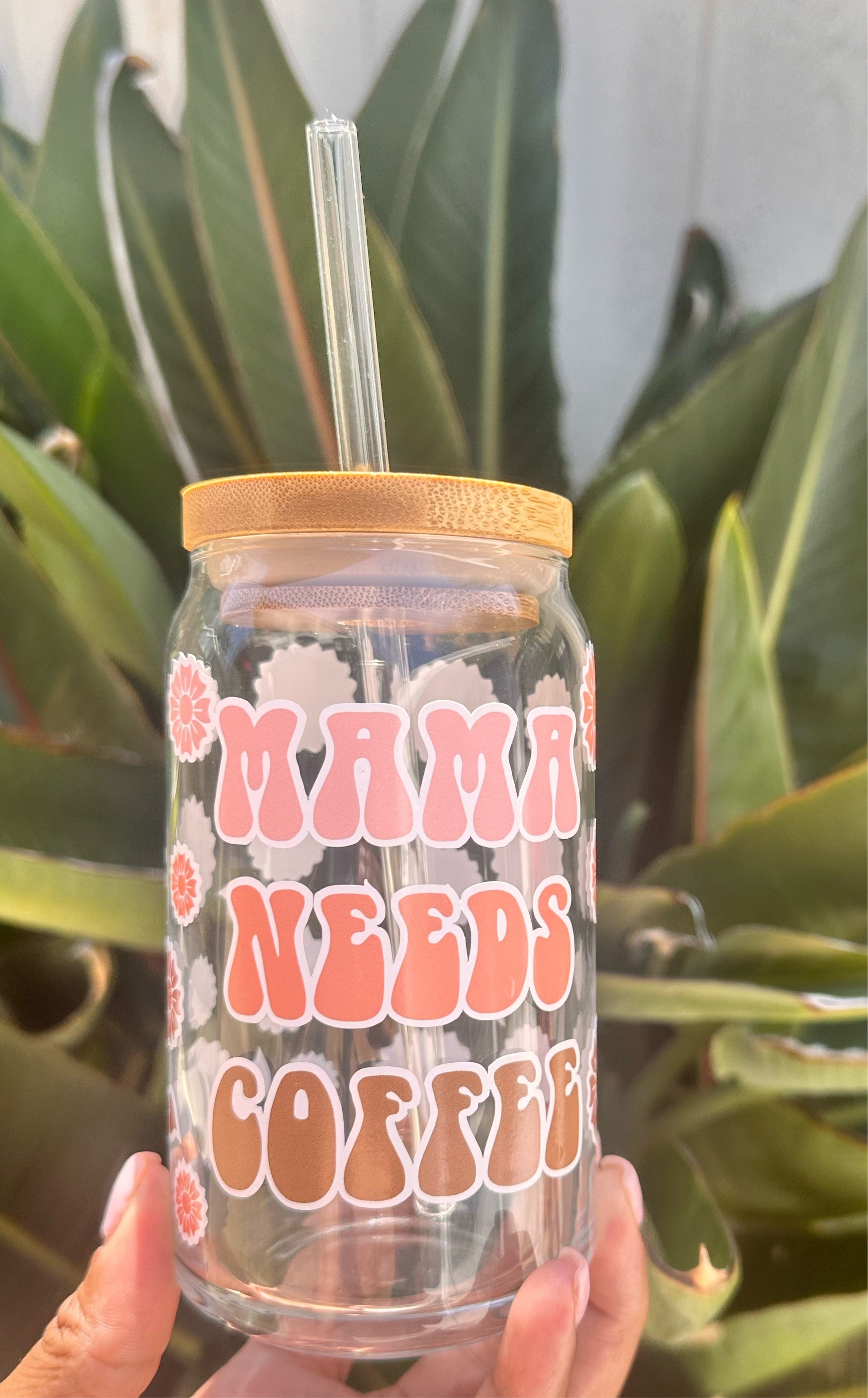 Mama Needs Coffee Retro Glass Can