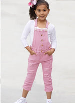 Load image into Gallery viewer, Girls Denim Overalls w/ distress and button fronts
