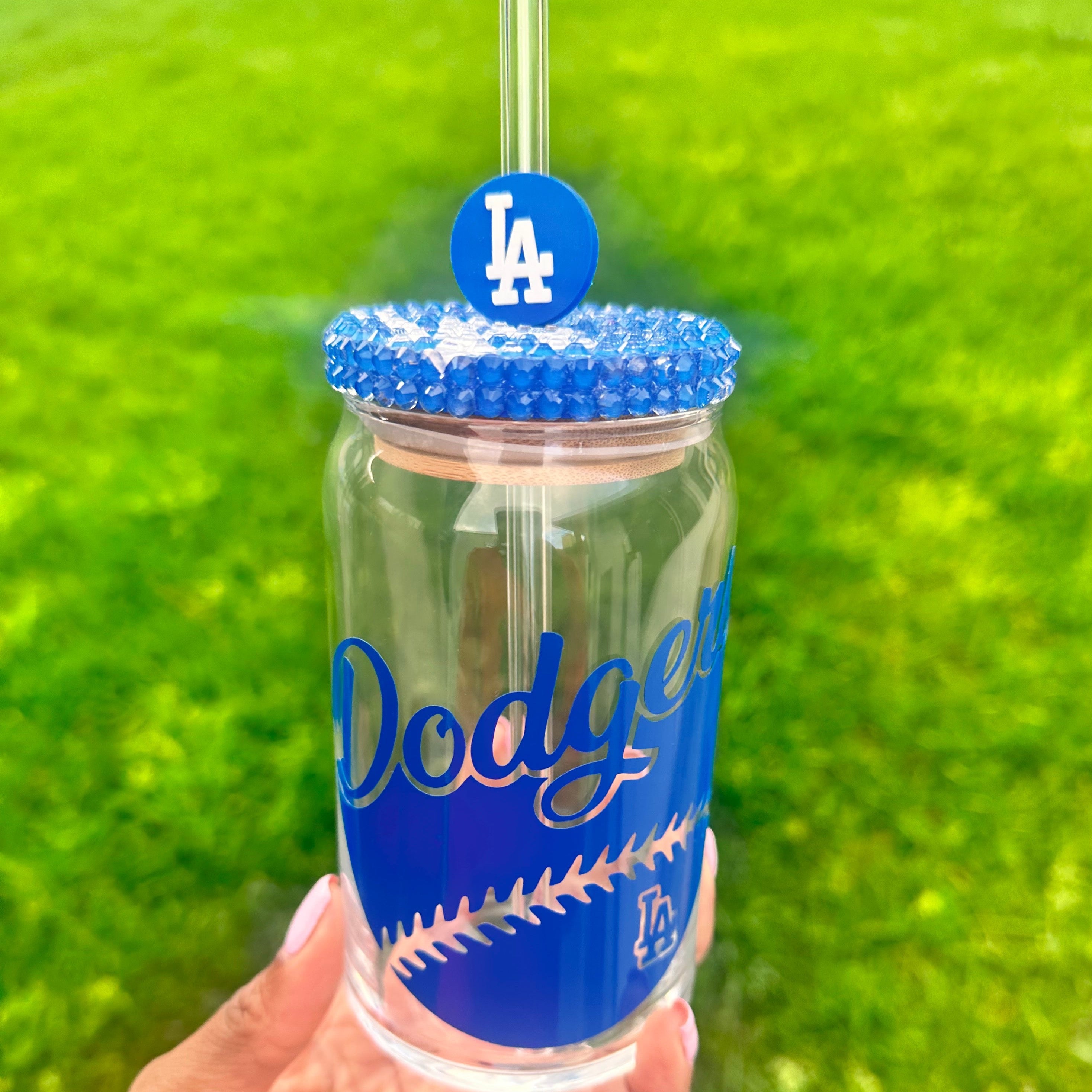 Dodgers Tumbler | Uv Dtf Wrap | Dodgers Glass Tumbler | Straw Topper |  Dodgers Cup with Glass Straw Custom Lid