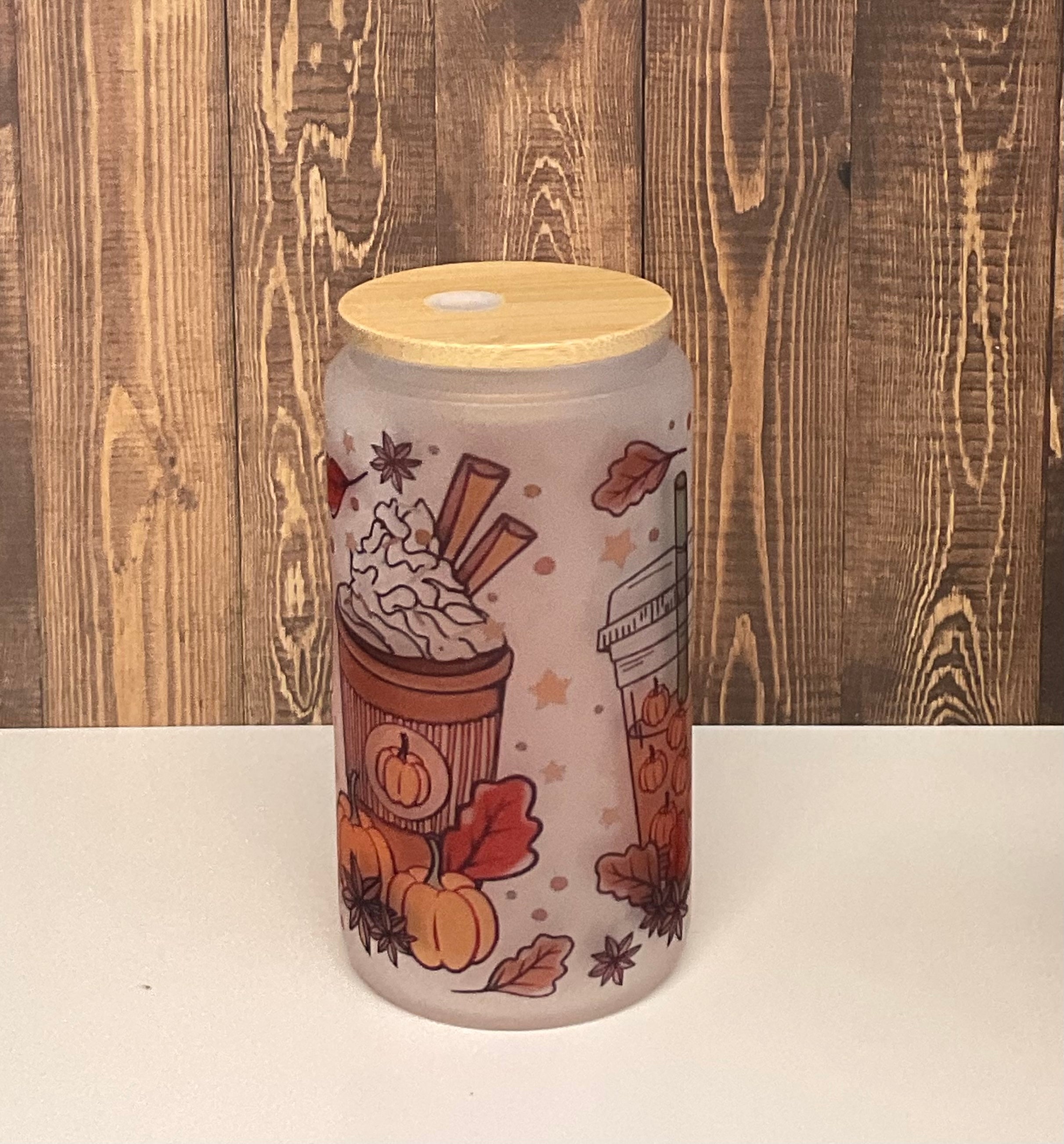 Fall Leaves Halloween Pumpkin Spice Coffee Glass