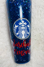 Load image into Gallery viewer, Baseball Mom Starbucks Snowglobe Tumbler
