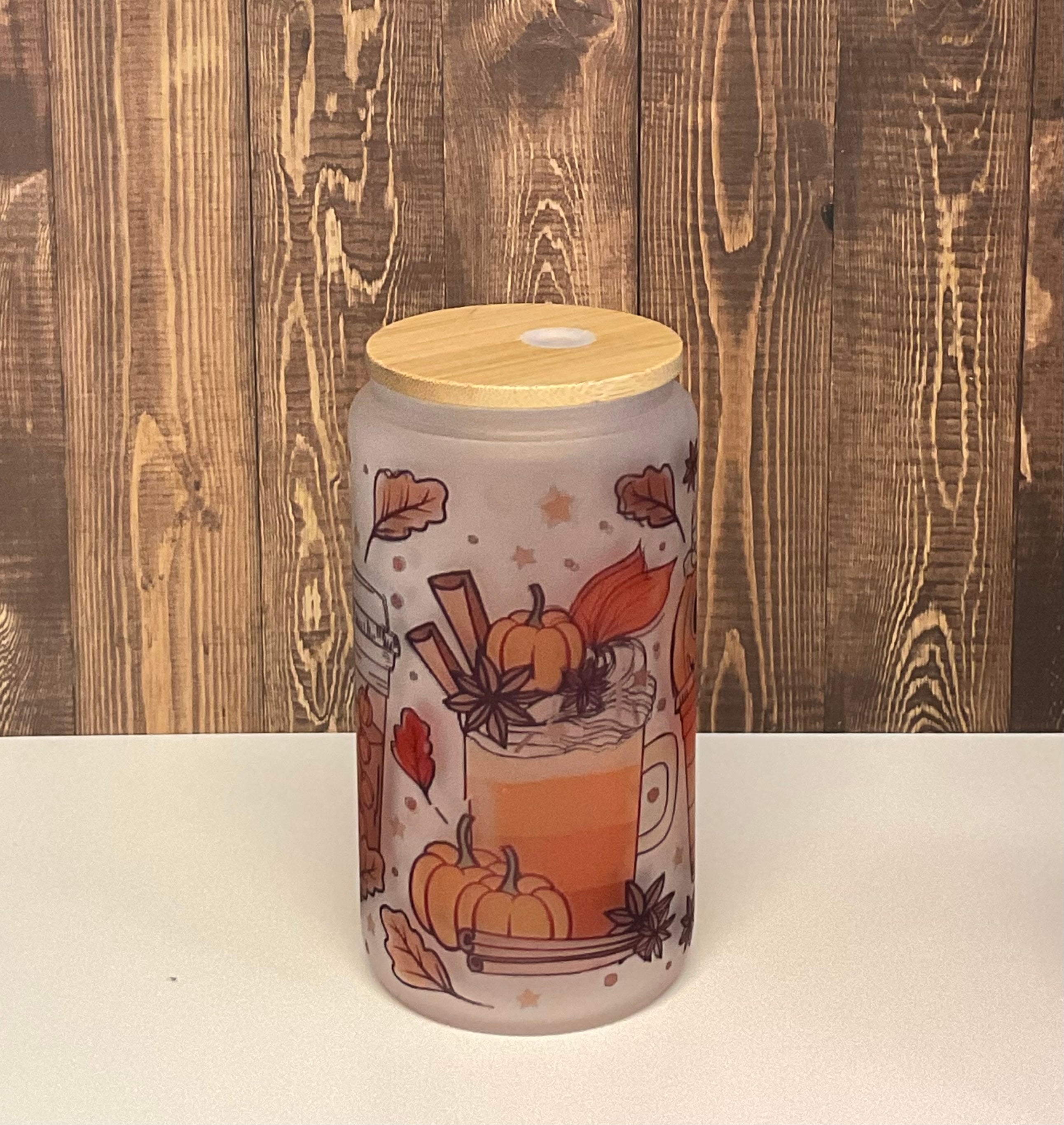 Fall Leaves Halloween Pumpkin Spice Coffee Glass