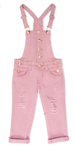 Load image into Gallery viewer, Girls Denim Overalls w/ distress and button fronts
