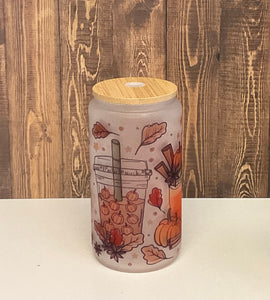 Fall Leaves Halloween Pumpkin Spice Coffee Glass