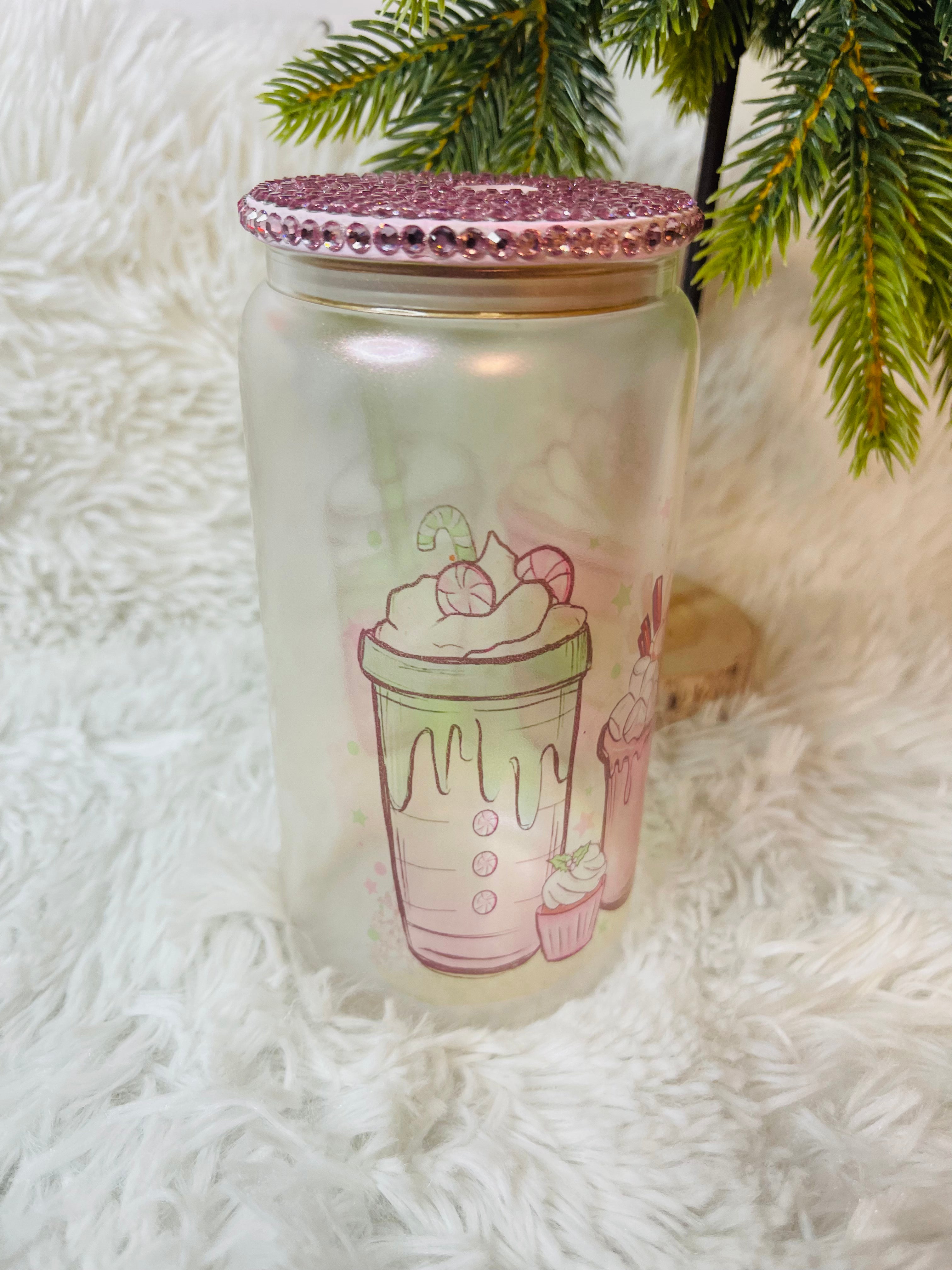 Pink Christmas Coffee Glass Can