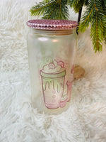 Load image into Gallery viewer, Pink Christmas Coffee Glass Can
