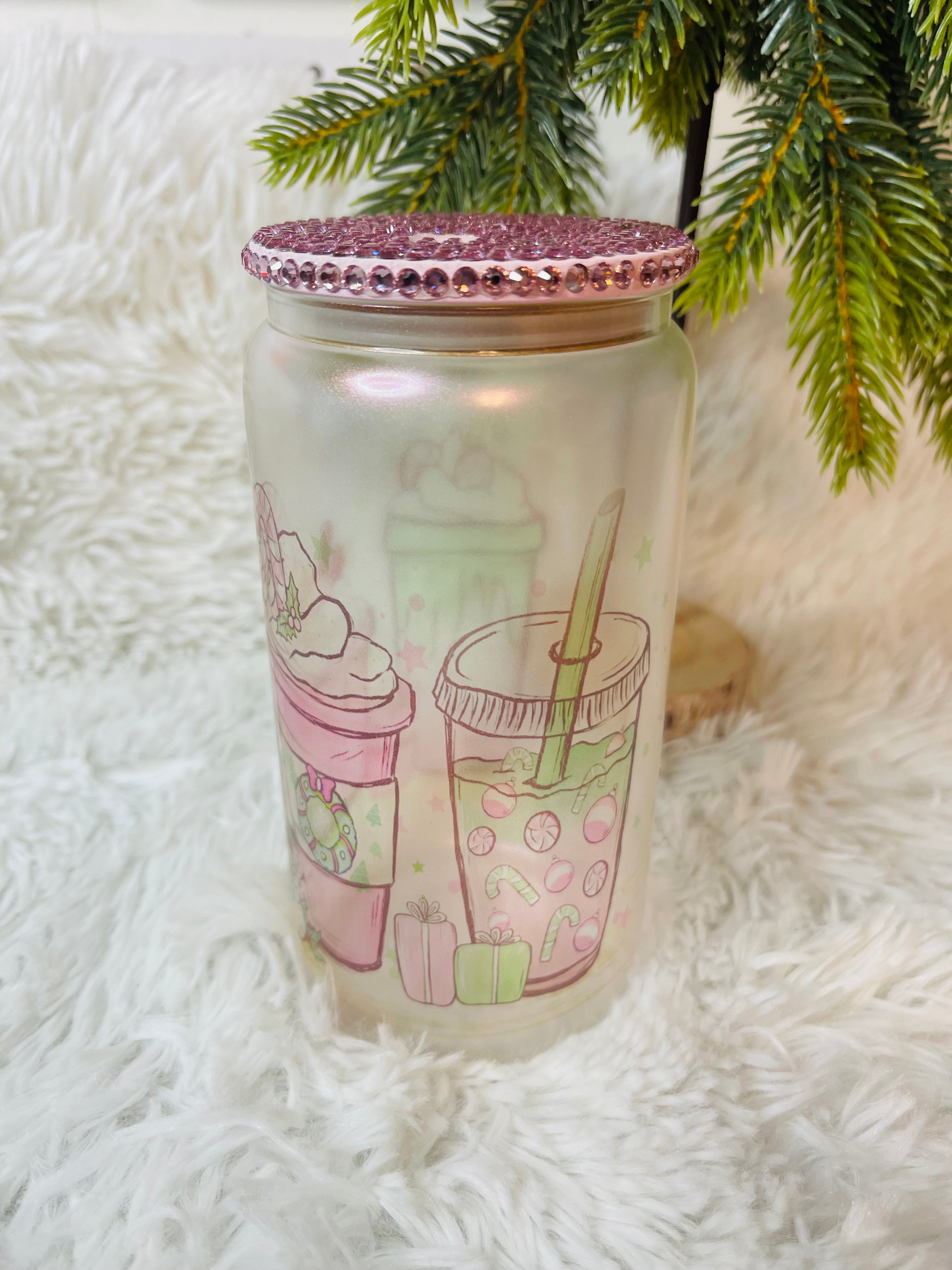 Pink Christmas Coffee Glass Can