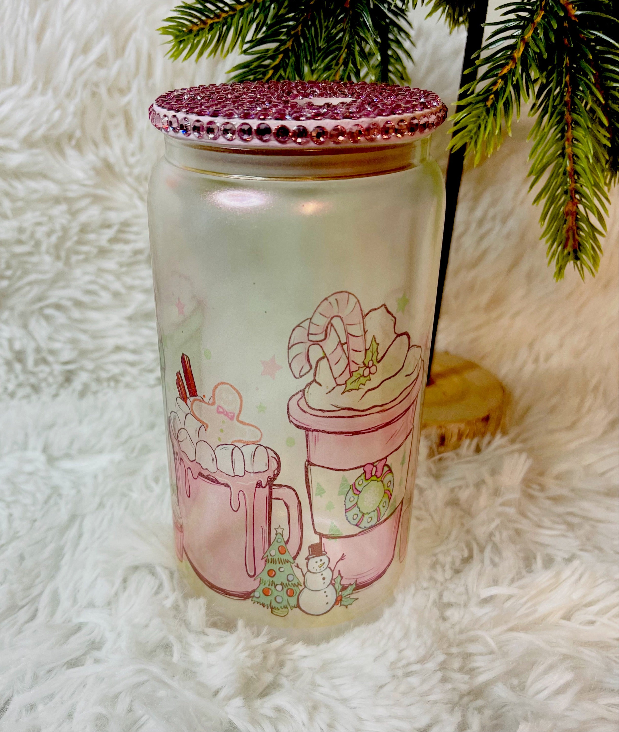 Pink Christmas Coffee Glass Can